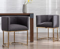 VESCASA Linen Upholstered Dining Chairs with Barrel Back, Mid Century Modern Padded Restaurant Chairs with Gold Metal Frame for Kitchen, Dining Room, Set of 2, Charcoal