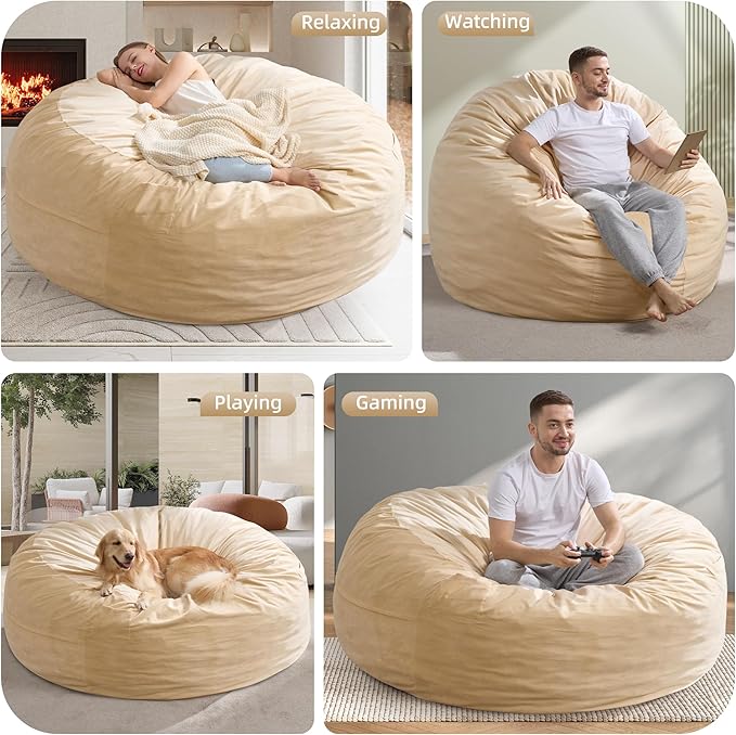 Hobestluk 5FT Bean Bag Chair Giant Bean Bag Chairs for Adults Large Bean Chairs with Removable Cover, Beanbag Chair with Filler, Adult Bean Bag Chairs for Living Room, Bedroom