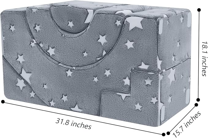 MeMoreCool Toddler Foam Climbing Couch – Modular Kids Sofa with Slide & Stairs | Convertible Sectional Play Couch for Babies & Toddlers, Glow‑in‑The‑Dark Stars, Soft Foam Playroom Furniture