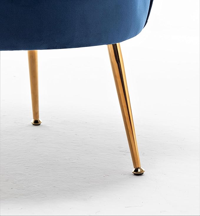 Container Furniture Direct Velvet Barrel Accent Chair with Scalloped Silhouette and Gold Metal Legs, Decorative Piece Suitable for Traditional, Modern, and Contemporary Spaces, Navy Blue