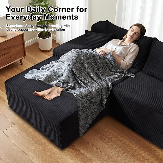 105" Cloud Modular Sectional Couch with L-Shape Chaise, Upholstered Corduroy Couches for Living Room, No Assembly Required Deep Seat Boneless Sofa