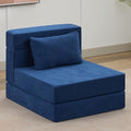 Folding Sofa Bed Convertible Floor Couch Foldable Chair Bed with Pillow，Linen Sleeper Chair Futon,Foldable Memory Foam Mattress for Bedroom/Living Room/Dorm/Office (Navy, Single)