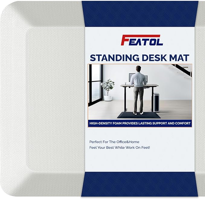 FEATOL Anti Fatigue Mats for Standing, 9/10 Extra Thick Ergonomic Standing Desk Mat, Comfort & Durable Memory Foam Standing Mat at Home,Office All Day (20" x 32", White, 1PC)
