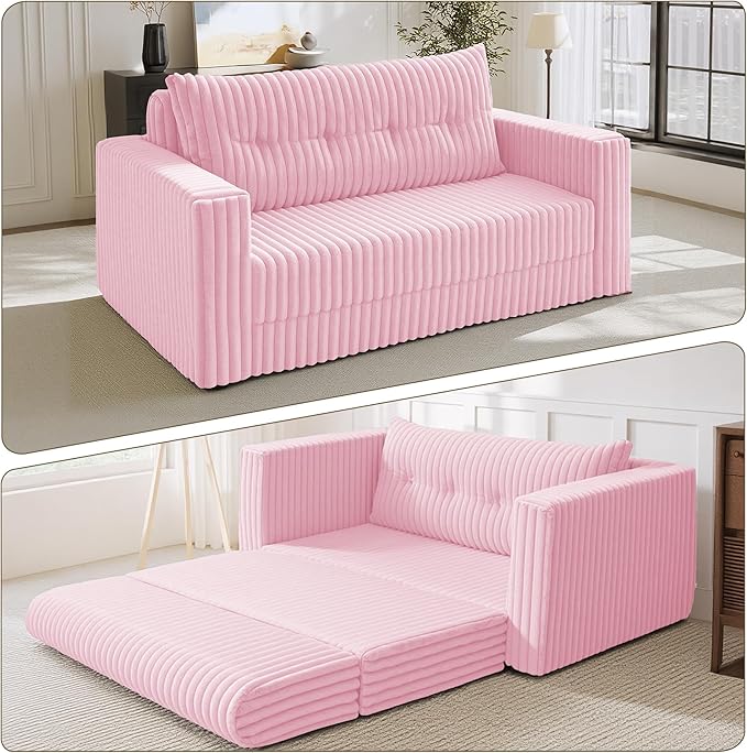 HABUTWAY Folding Sofa Bed, 2 in 1 Convertible Sleeper Chair with Pillow, Portable Fold Out Chair Bed with Armrest, Comfy Floor Couch, Lazy Sofa for Living Room Bedroom Dorm Home Office, Pink