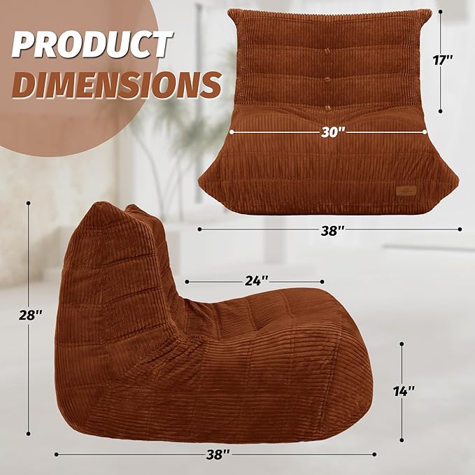 Bean Bag Chair,Giant Beanbag Chairs for Adults,Comfy Large Fireside Chair Lazy Sofa,Corduroy Bean Bag Lounger with Memory Foam Filled,Floor Sofa Couch for Home,Dorm,Living Room (Brown)