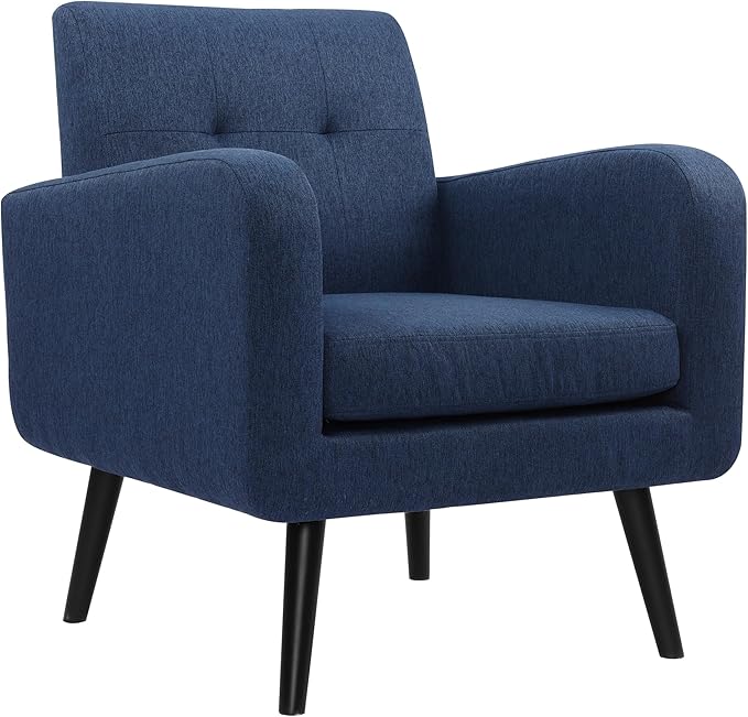LSSPAID Modern Accent Chairs, Upholstered Fabric Cozy Armchairs, Living Room Side Chair with Solid Wood Legs, Blue