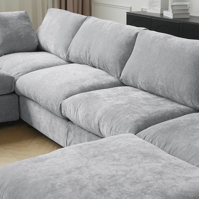 Cloud Sectional Couches for Living Room,134" Convertible L Shaped Couch with Ottoman, 6 Seater Modular Sectional Sofa,Deep Seater Furniture Sets
