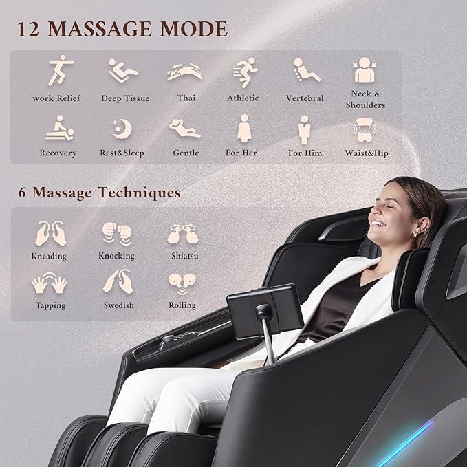 4D Massage Chair, Full Body Massage Chair, Zero Gravity Recliner w/ Intelligent Voice Control, 53.14" SL Track, Electric Calfrest Extension, 12 Auto Modes, USB Type-C, Bluetooth Speaker, TFT Screen