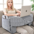 LEBENGURU Reading Pillow for Laptop, Extra Large Armrest Gaming Pillow for Working, Hight Adjustable Lap Desk Pillow for Adult Sitting in Bed, Floor, Sofa（Stripe and Grey）