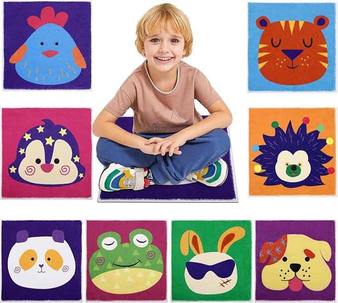HiiARug Carpet Squares for Classroom Sitting, Kids Rug for Reading Corner, Hopscotch, Playroom, Small Circle Seats for Classroom, Elementary, Preschool, Daycare, 18"x18",Multicolor 8pcs