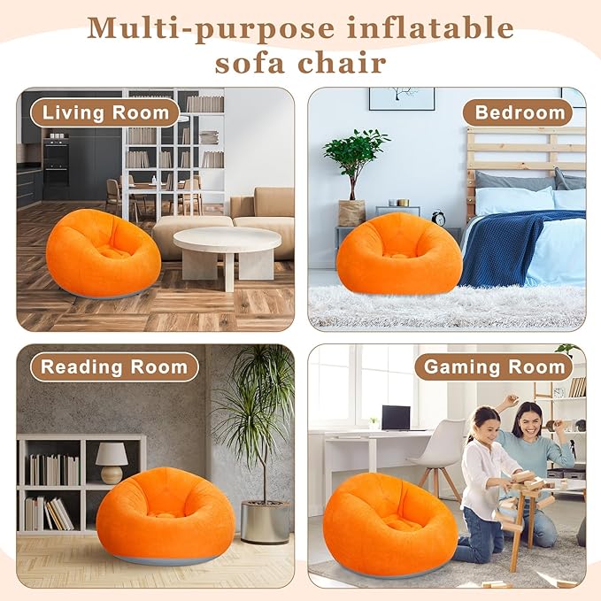 Realspring 6 Pcs Inflatable Bean Bag Chairs for Adults with Electric Air Pump, Blow up Couch Folding Portable Inflatable Couch Lazy Sofa for Outdoor Movie Nights Camping Room (Orange)