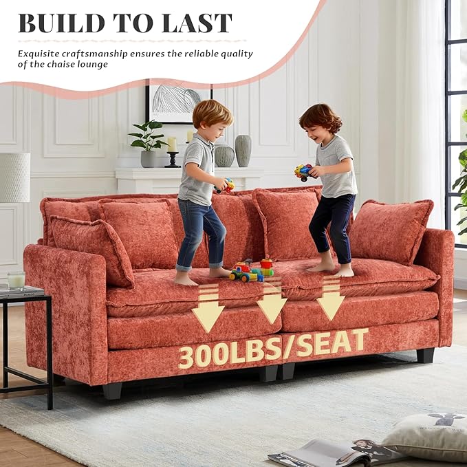 SoarFlash 77.95" Chenille Sectional Sofa, Comfy Modular Loveseat Sofa, Modern 2-Seat Couch Deep Seat Sofa Set for Living Room,Orange
