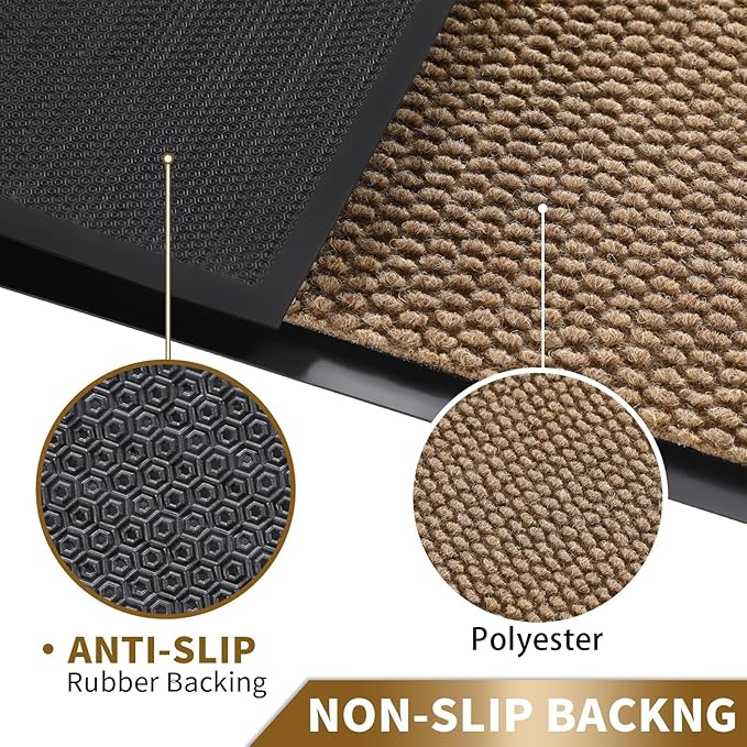 Yimobra Doormat Outdoor Indoor Entrance 29.5 x 17, All-Season All-Weather Front Door Mat, 100% Waterproof Welcome Matt for Floor Garage Outside Entry, Stain and Fade Resistant,Khaki