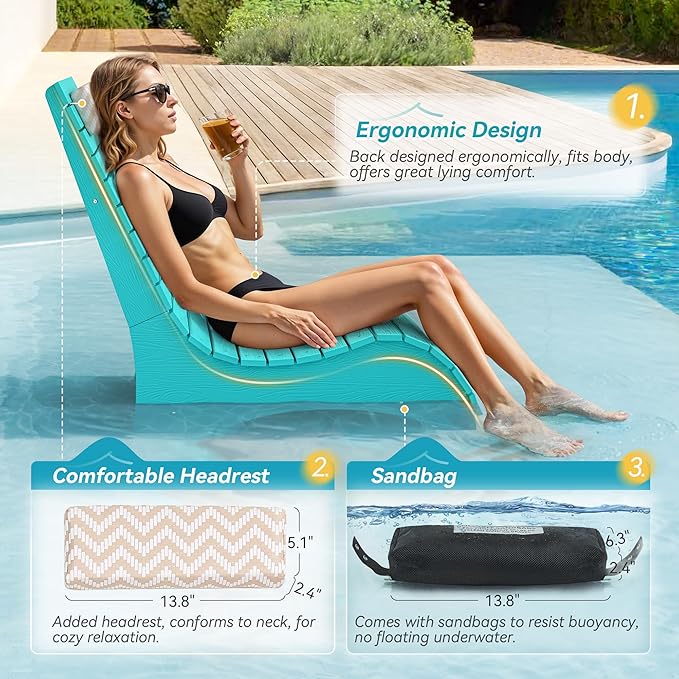 Homenjoy HDPS Pool Lounge Chairs, Use in Pools Lounge Chairs up to 10-Inches of Water, Chaise Chairs with Headrest, Lounge Chair Outdoor, Fade-Resistant Pool Lounger for Deck