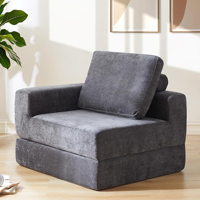 8" Thick Freestanding Folding Sofa Bed for Adults,Convertible L-Shaped Sleeper Chair with Right Armrest and Pillow,Lazy Couch for Living Room/Bedroom/Guest Use/Home Office/Apartment