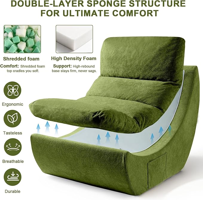 Set of 2 Bean Bag Chairs for Adults, Single Sofa, Lazy Sofa, Anti Cat Scratch Fabric with Machine Washable, Beanbag Chair for Bedroom, Floor Couch Living Room, Bedroom, Dorm, Reading Corner(Green)