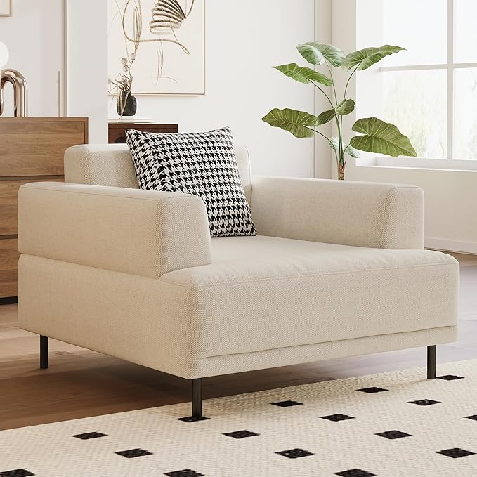 Mid-Century Modern 40.55" Wide Fabric Loveseat Sofa, Small Comfy Reading Chair for Living Room Bedroom, Ideal for Small Spaces, Beige Couch