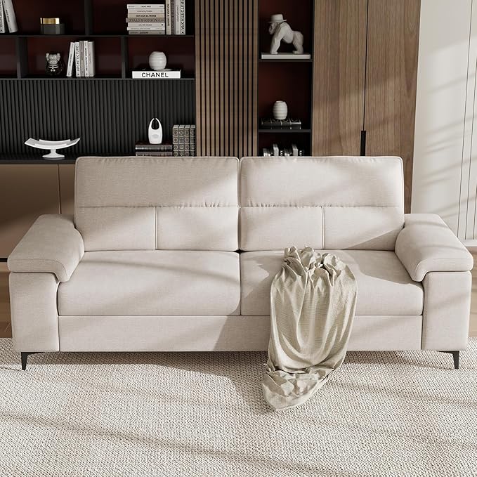Upvilla 88.97" Modern Couches for Living Room, Deep Seat Sofa with 8”Cushion, Comfy 2-Seater Chenille Loveseat Sofa with Convertible Armrest, Removable Sofa Cover, High Leg (Beige)