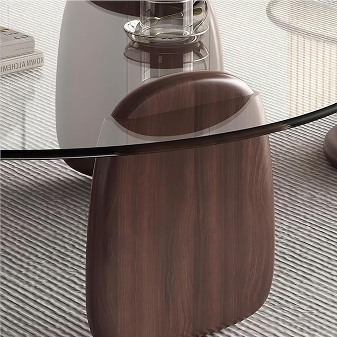 EASYSOUL Modern Round Coffee Table with Glass Top, 27.56" D x 27.56" W x 14.69" H, Circular Tea Tables for Living Room Home Office Industrial Cocktail Tables (Walunt-Clear Glass/27.56")