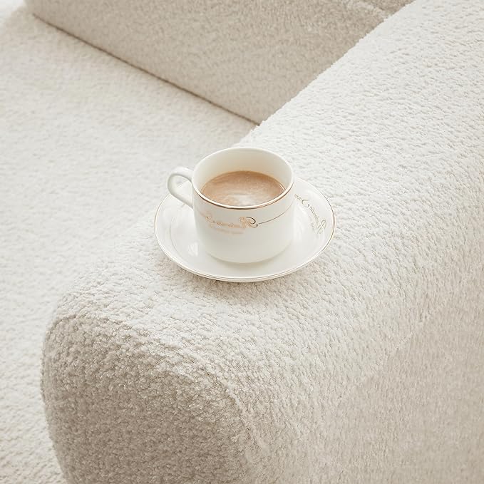ZEKOKO Modern Boucle Chaise Lounge Chair, Indoor Living Room Furniture, Curved Design, Cream White (Left Hand, Cream)