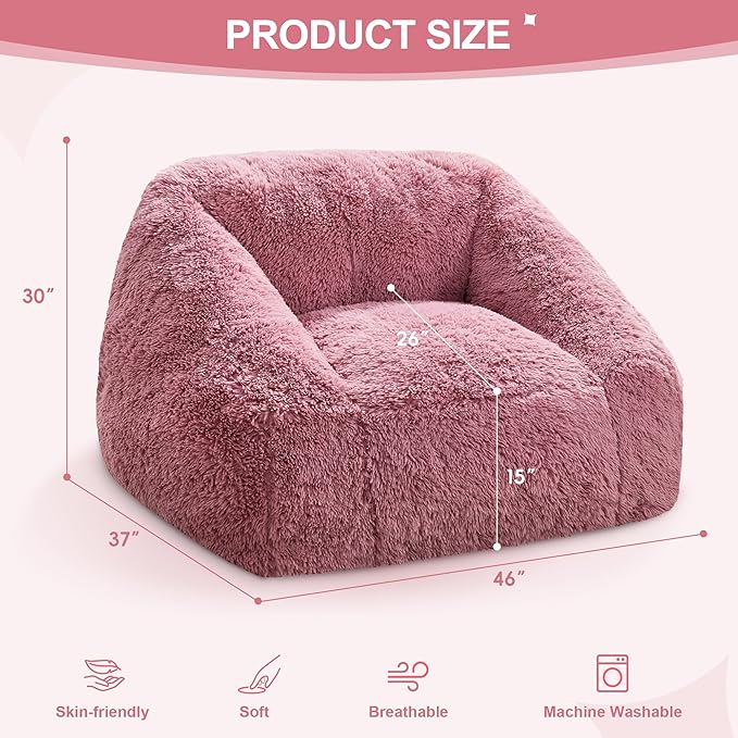 Hobestluk Bean Bag Chairs for Adults Giant Bean Bag Chair with Memory Foam Filling, Adult Beanbag for Bedroom, Living Room (Pink Plush)