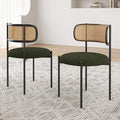 Farini Modern Upholstered Dining Chairs Set of 2,Rattan Back Dining Room Chairs,Accent Kitchen Chairs with Metal Legs,Green