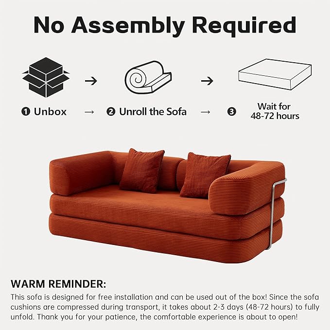KEIKI 75" Modern Floor Sofa Bed with Convertible Blanket Pillow,Enhanced Frame Stability,Compressed Couch for Living Room