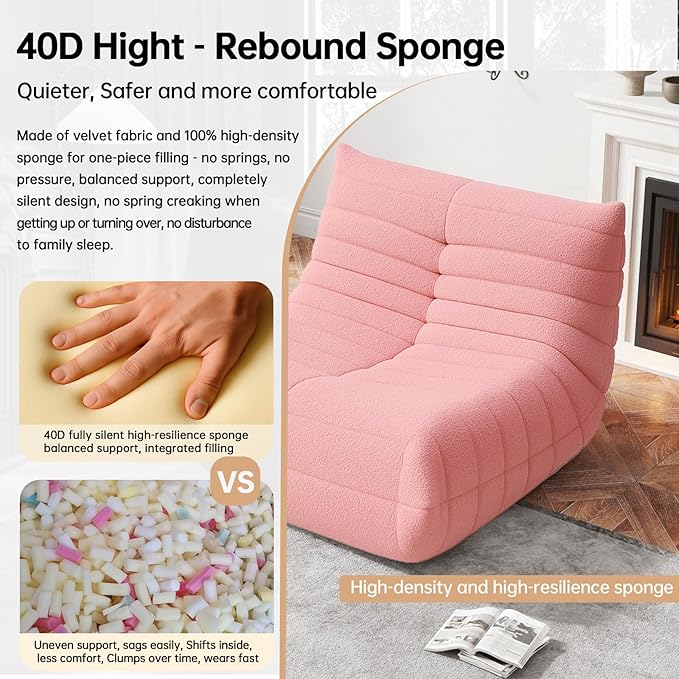 Bean Bag Chairs for Adults, BeanBag Reading Chair Memory Foam Couch, Floor Chair Soft Teddy Material, Comfy Reading Nook Chairs for Bedroom Living Room Office (Pink)