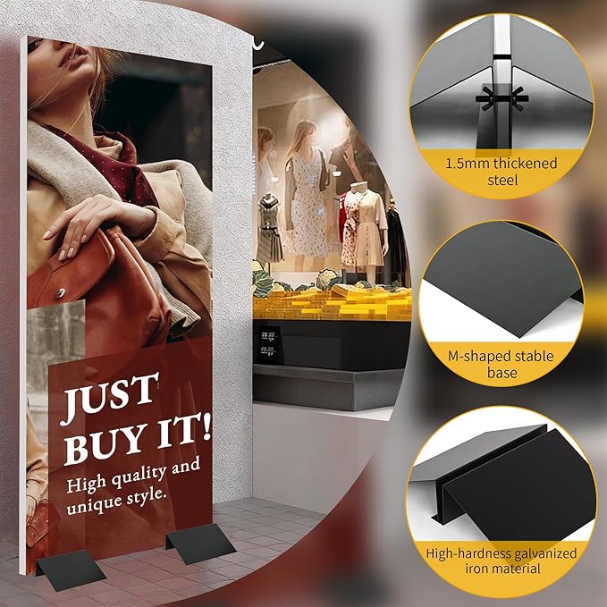 Inracity 2 Pcs Metal Floor Stand Sign Holder Base, 12" Wide M Mount Holder, Up to 72" Tall Graphic Display Floor Stand, Fit for Composite, Foam Board, Acrylic Glass Sign, Base Only, (12 inches)