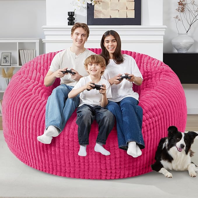 Homguava 6 FT Bean Bag Chair,6' Big Bean Bag,Giant Bean Bag Chairs for Adults with Memory Foam Filled,Comfy Large Beanbag Chairs Soft Bean Bag Sofa with Dutch Corded Plush Cover-Pink