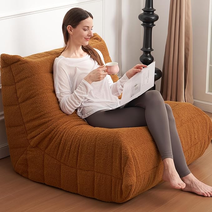 Bean Bag Chair Big Sofa Beanbag Chair for Adults Fireside Chair Bean Bag Lounger with Memory Foam Filled for Home,Apartment or Gaming Venue(Brown Teddy)