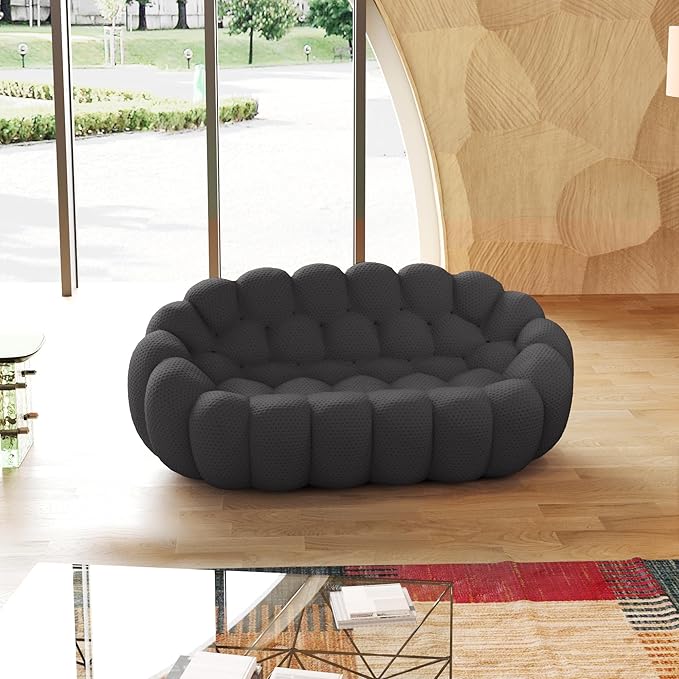 JACH 78.74'' Modern Bubble Curved Couch, Upholstered Love Seat Boneless Lazy Floor Sofa, 3D Honeycomb-Shaped Leisure Sofa for Living Room, Apartment, Small Space, Grey
