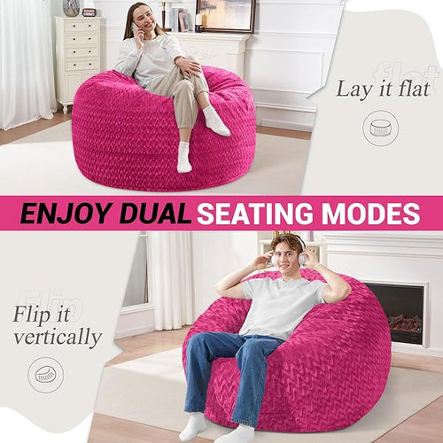 3FT Bean Bag Chair,Giant Bean Bag Chairs for Adults,Big Bean Bags with Memory Foam Filled, Large Beanbag Chairs with Chevron Plush Cover-Pink