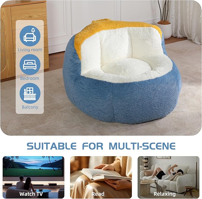 KEIKI Oversized Bean Bag Chairs, Bean Bag Couch for Adults and Kids, Large Reading Chair, Multicolor Faux Fur Floor Sofa for Reading, Playing or Relaxing
