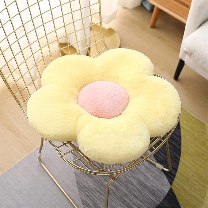 YILANLAN Cute Flower Cushion Plush Floor Pillow Casual Comfortable Pillow Office Living Room Bed Decoration Cushion Simple Room Decoration (50cm, Yellow)
