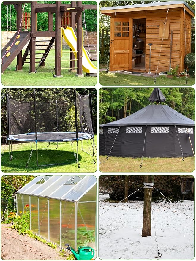 hannger 6 Pcs 30" Long Ground Anchors Shed Anchors Kit with 3/16" Galvanized Cable & Turnbuckles & Carabiners, Heavy Duty Earth Anchors for Sheds Trees Trampoline Greenhouse Swing Set Tent.