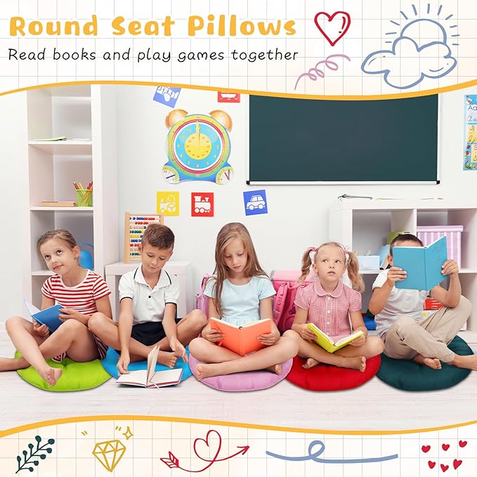 Tinideya 36 Pcs Round Floor Pillows 15.7 Inch Flexible Seating Pillows Chair Floor Cushions Reading Cushions for Kids Adults Classroom Home School Playing Supplies,18 Colors(Colorful)