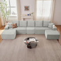 167.7" Sectional Cloud Couch for Living Room, Modular Floor Deep-Seat Sofa, Big Comfy Corduroy Couches Set with Fluffy Memory Foam, Stupendous U Shaped Sofas, No Assembly Required, Grey