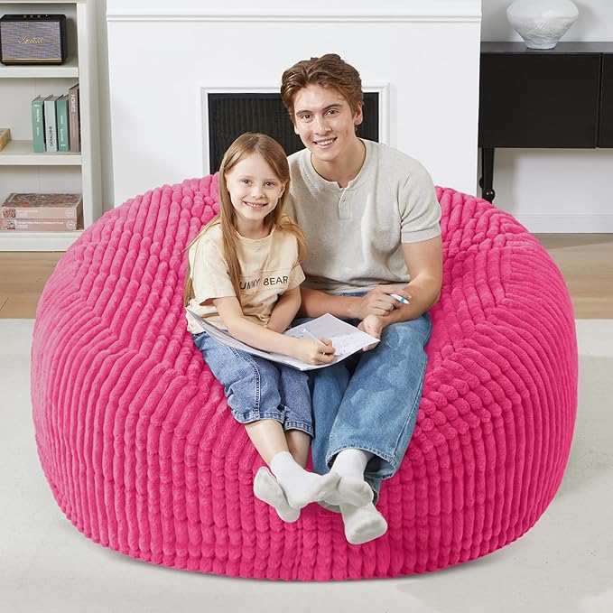 Homguava 4 FT Bean Bag Chair,4' Big Bean Bag,Large Bean Bag Chairs for Adults with Memory Foam Filled,Comfy Beanbag Chairs Soft Bean Bag Sofa with Dutch Corded Plush Cover-Pink
