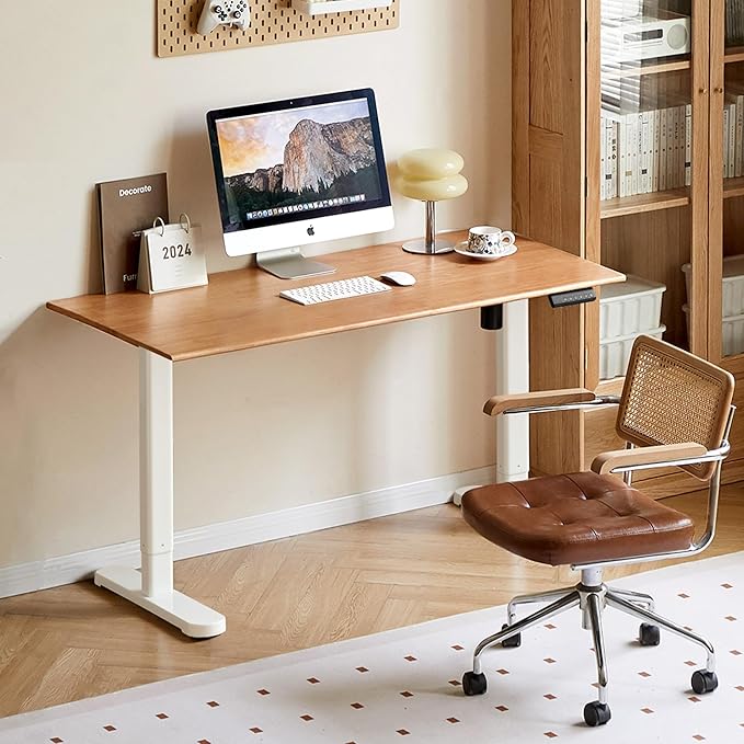 YESWOOD Electric Height Adjustable Standing Desk Solid Wood Home Office Computer Desk Memory Preset Versatile Adjustable Workstation for Study & Work 47.24" W