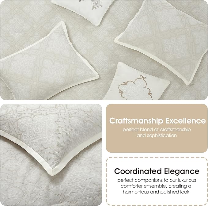 Grand Avenue 6 Piece Cotton White Comforter Set, California King Size Jacquard Bedding Set, All Season Geometric Bedding, Matching Pillows, Shams, Bed Skirt