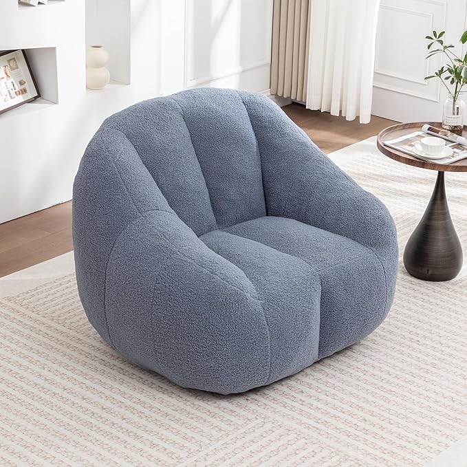 Setawix Bean Bag Chair with Filler, Comfy Teddy Bean Bag Chairs for Adults and Kids, Cozy BeanBag Sofa Fully Floor Couch with Memory Foam for Living Room Bedroom,Light Blue