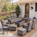 Belord Luxury 6" Thick Cushioned 10 Pieces Patio Furniture Set with Outdoor Couch, Wicker Outdoor Conversation Set with High Back Swivel Rocker Chairs for Deck Porch Yard and Poolside - Brown+Grey