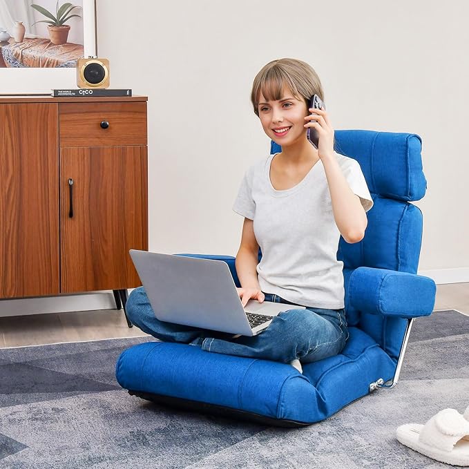 Giantex Adjustable Folding Sofa Chair - Lazy Floor Chair with Infinitely Adjustable Backrest, Extendable Armrest & Seat, Couch Recliner for Meditation, Reading, Gaming Floor Chairs for Adults (Blue)
