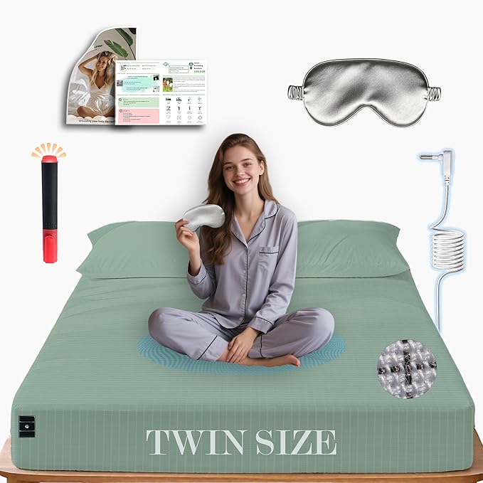 Ali King Grounding Sheets - Twin Size, Soft Cotton with Silver Fiber, 15'' Deep Pocket Earth Grounding Fitted Bed Sheets for Improved Sleep (Green, Twin 39''*75''*15'')