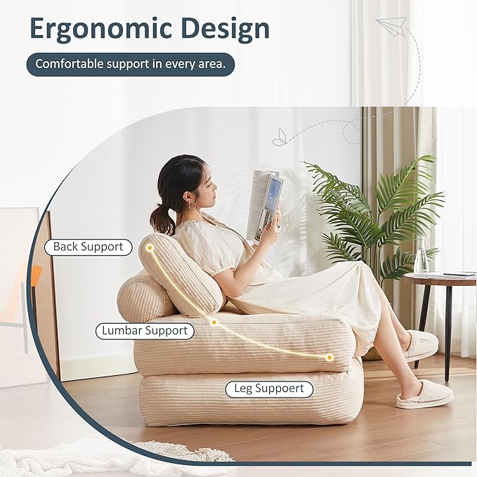 Afuson Folding Chair Bed, Futon Sofa, Floor Couch for Adults Chair for Living Room, Lounge Sofa, Convertible Sofa Bed, Small Couches for Small Spaces, Beige