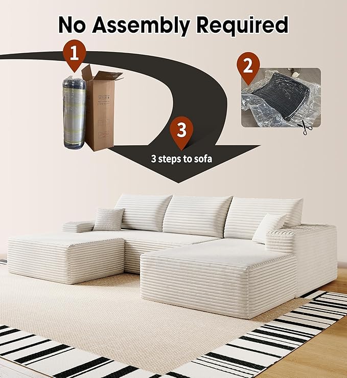 AUGOP 108" Sectional Couches for Living Room Modern Modular Sofa with L-Shape Couchs Upholstered Boneless Couch Deep Seat Sectional Couch with Chaise (White, Right Facing Chaise+2Seaters+1Ottoman)