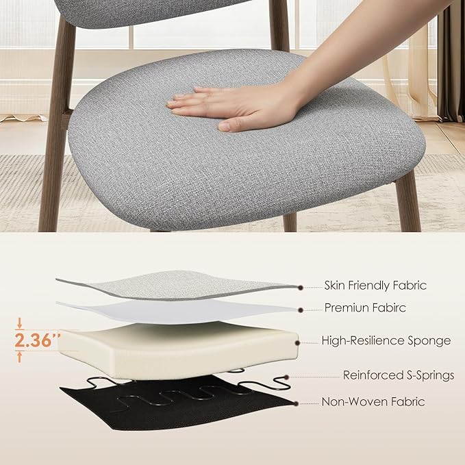 Dining Chairs Set of 2, Curved Back Kitchen Room Chairs with Metal Legs and Anti Slip Pads, Upholstered Dining Chair for Home and Restaurant, Light Grey