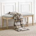 DM Furniture 46'' French Country Entryway Bench Wooden Linen Fabric Upholstered Seat Dinng Bench with Nailhead Trim for Hallway End of Bed, Grey