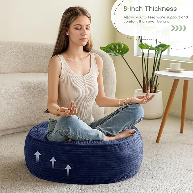8" Washable Floor Pillow Cushion for Adults, Meditation Cushion Pillow, Large Round Floor Sitting, Removable Tufted Corduroy Cover, for Tatami Living Room or Yoga, 22x22 Inch, Machine Washable
